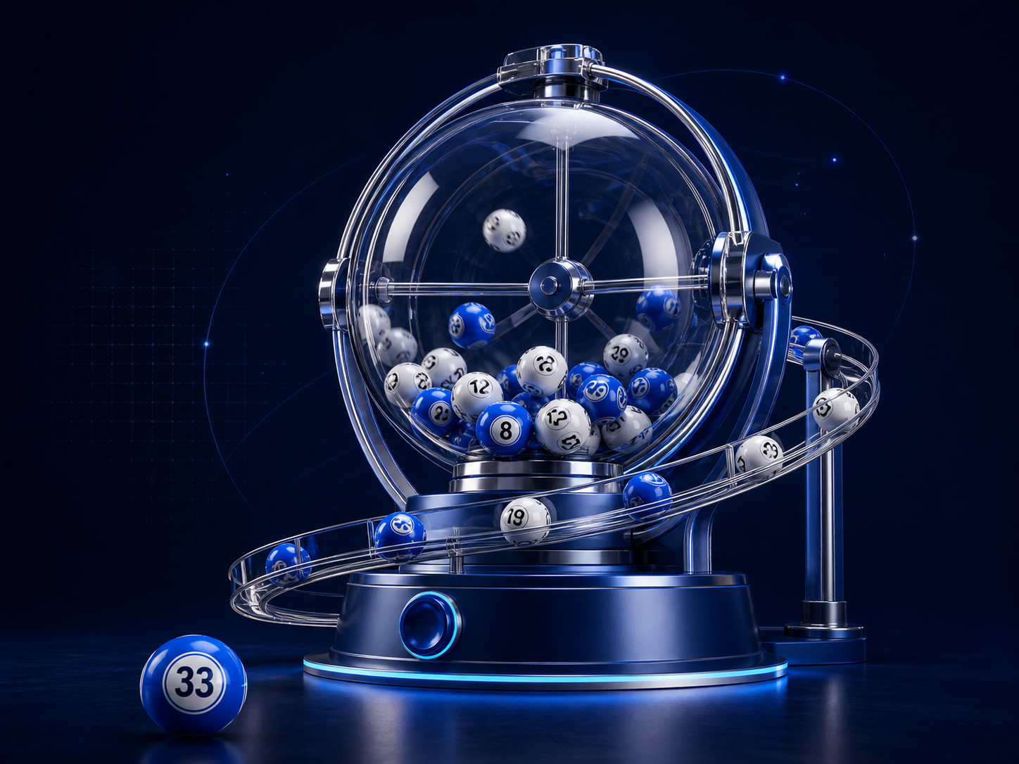 Modern transparent lottery machine filled with numbered balls